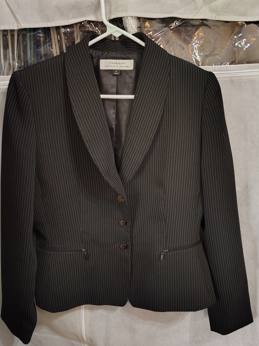 Tahari Black Pinstripe Tailored Blazer